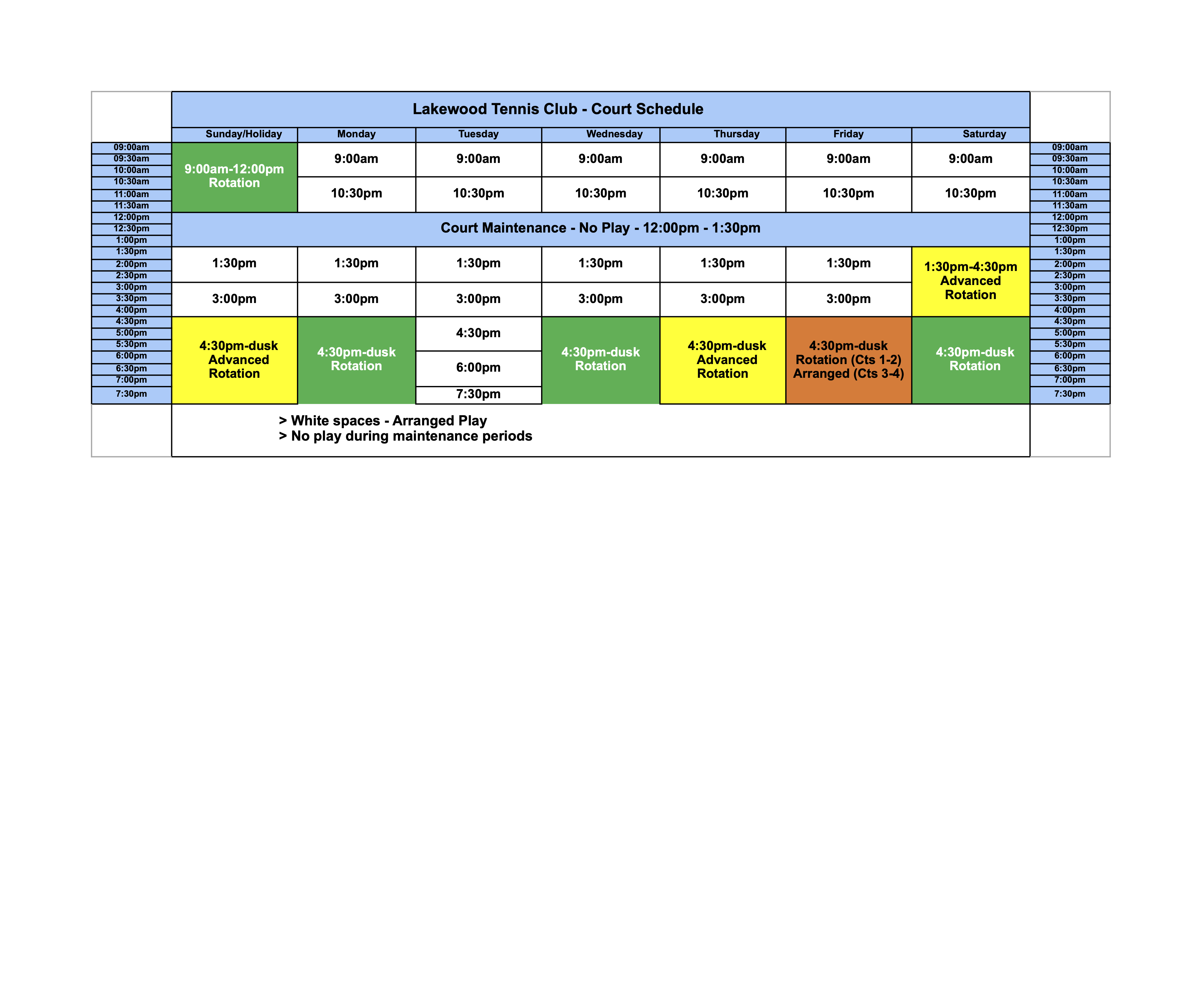 2022 Court Schedule